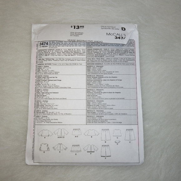 McCall's 3474 Fun Clothes for American Girl Doll & 18" dolls Tops, jackets, more - Picture 5 of 5